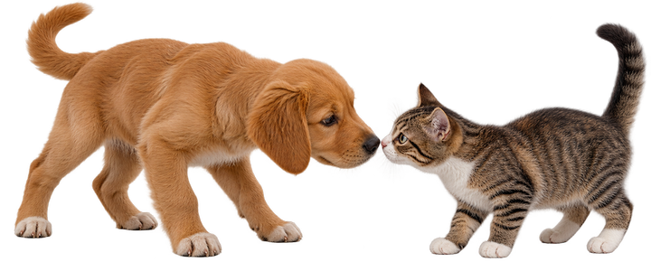 Hund og kat mødes første gang